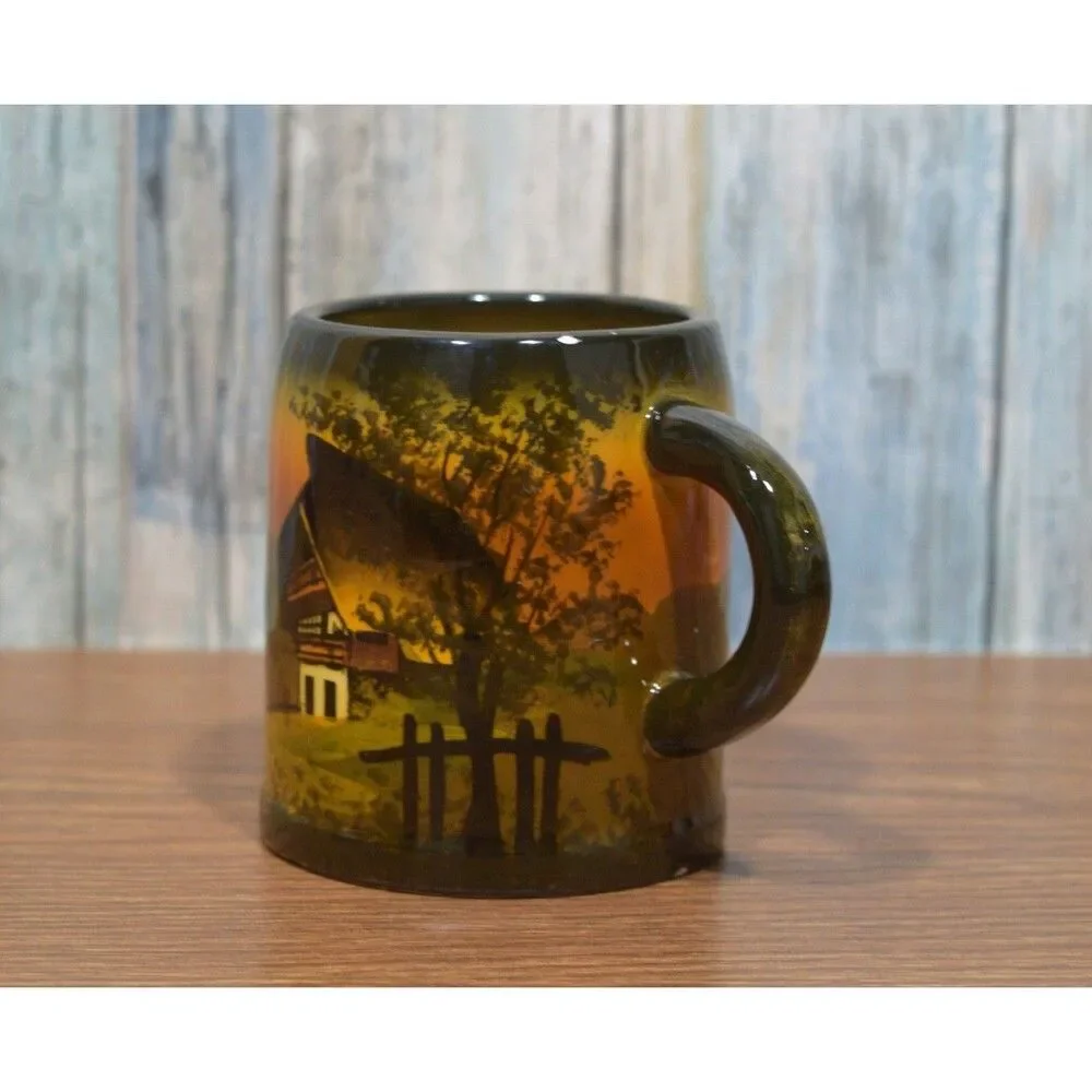Hand Painted Black Forest Mug Schramberg Germany Pottery Alpine Chalet Drip SMF